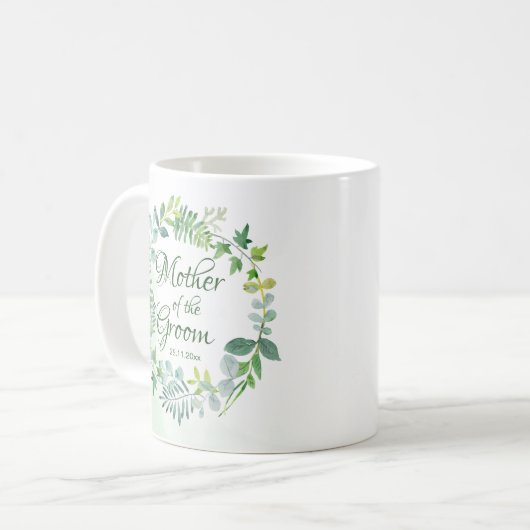 Moeder van de bruidegom Greenery Krans Waterverf Koffiemok (Voorkant links)