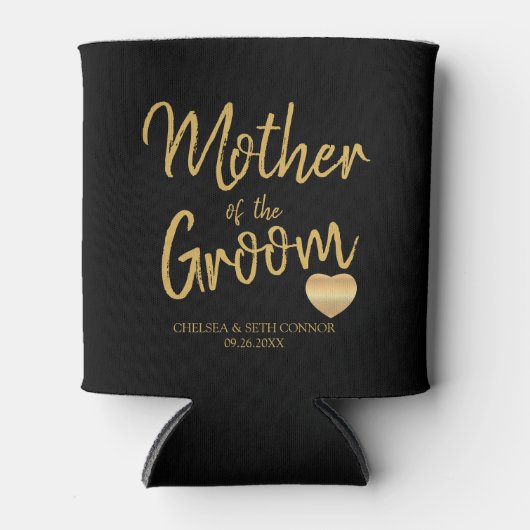 Moeder van de bruidegom in gouden schrift blikjeskoeler (Voorkant)