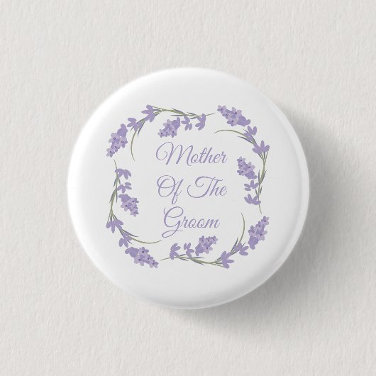 Moeder van de bruidegom lavendel bloemenkrans ronde button 3,2 cm (Voorkant)