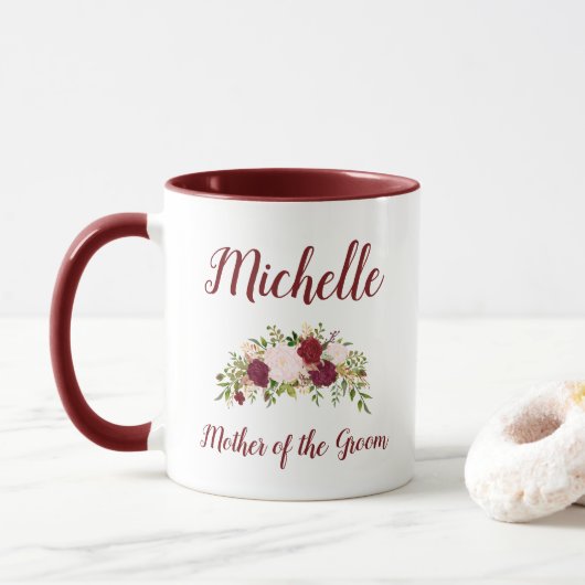 Moeder van de Bruidegom Marsala Roze Bloemige Trou Mok (Met donut)