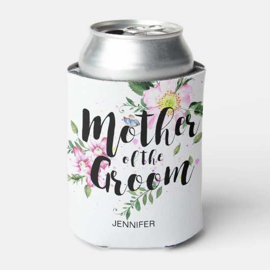 Moeder van de bruidegom Roze Bloemen Waterverf Bru Blikjeskoeler (Blikje Voorkant)
