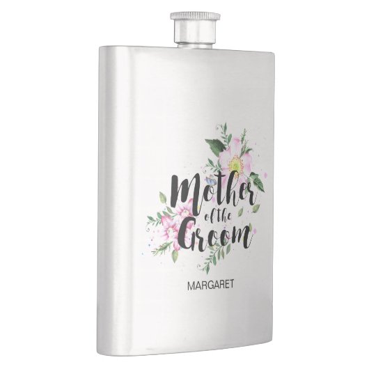 Moeder van de bruidegom Roze Bloemen Waterverf Bru Heupfles (Rechts)