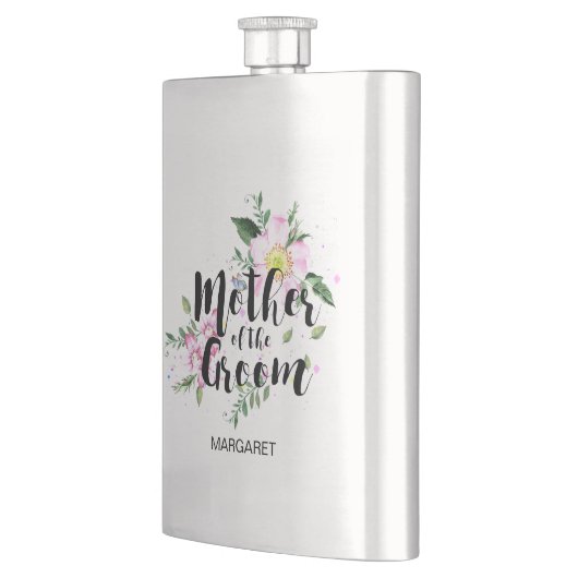 Moeder van de bruidegom Roze Bloemen Waterverf Bru Heupfles (Links)