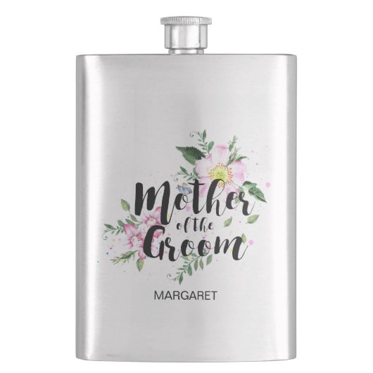 Moeder van de bruidegom Roze bloemschildering wate Heupfles (Voorkant)