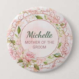 Moeder van de Bruidegom Roze Goud Roze Bloemen Ronde Button 4,0 Cm