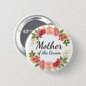 Moeder van de Bruidegom Roze Rode Bloemenkrans Kno Ronde Button 5,7 Cm (Voorkant /achterkant)