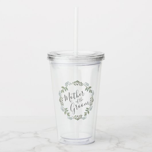 Moeder van de bruidegom Sage Groene Krans Bruiloft Acryl Drinkbeker (Voorkant)