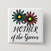 Moeder van de bruidegom turquoise koraal bloemen vierkante button 5,1 cm (Voorkant)