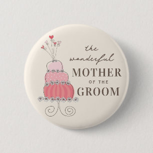 MOEDER VAN DE BRUIDEGOM Zoete Roze Trouwtaart Knop Ronde Button 5,7 Cm