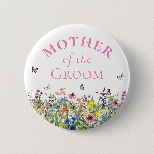 Moeder van de bruidegom - Zomer Bloemen & Vlinders Ronde Button 5,7 Cm (Voorkant)