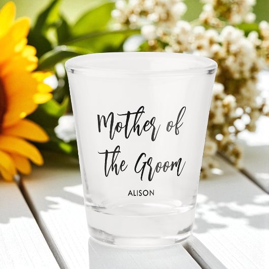 Moeder van de Bruidegom Zwart Wit Huwelijk Shot Glas