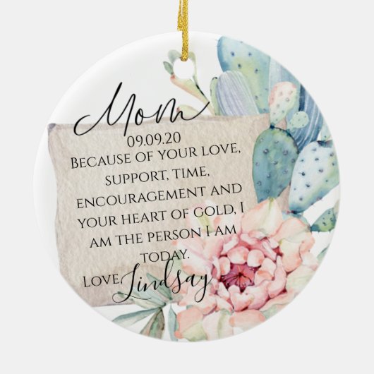 Moeder van de bruidgeschenk keramisch ornament (Achterkant)