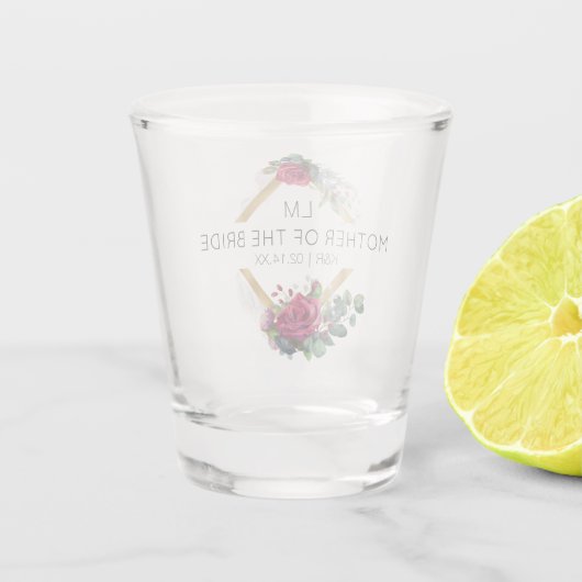 Moeder van de bruidsroodroodroodbruidsdatum Monogr Shot Glas (Achterkant)