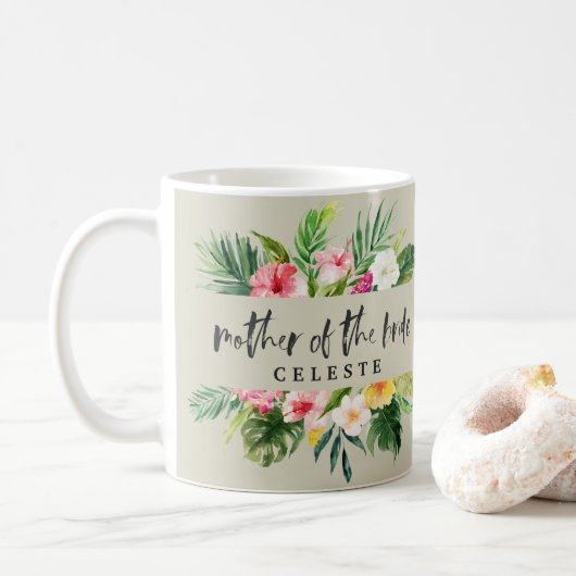 Moeder van de bruine waterverf florale koffiemok (Met donut)