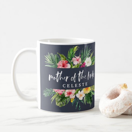 Moeder van de bruine waterverf florale koffiemok (Met donut)