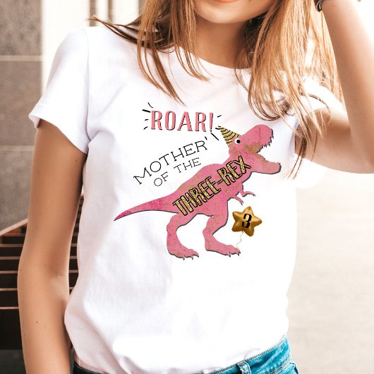 Moeder van de drie-rex dinosaurus 3e verjaardag t-shirt