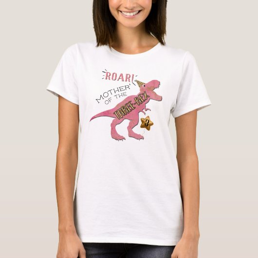 Moeder van de drie-rex dinosaurus 3e verjaardag t-shirt (Voorkant)