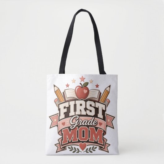 Moeder van de eerste klas Retro school ontwerp Tote Bag (Voorkant)