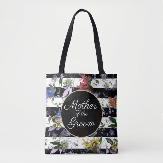 Moeder van de Groom Black White Stripes Flowers Tote Bag (Voorkant)