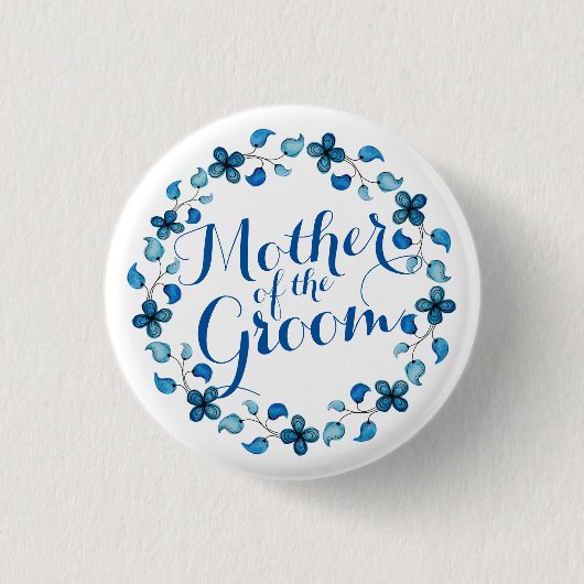 Moeder van de Groom Blue Floral Wedding Button (Voorkant)