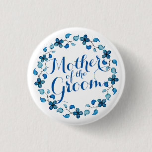 Moeder van de Groom Blue Floral Wedding Button