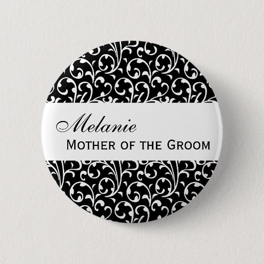 MOEDER VAN DE GROOM Button Black and White Damask (Voorkant)