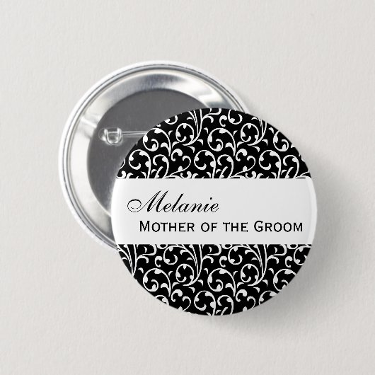 MOEDER VAN DE GROOM Button Black and White Damask (Voorkant /achterkant)