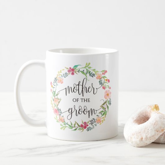 Moeder van de Groom, Calligrafie, Floral Wreath-4 Koffiemok (Met donut)