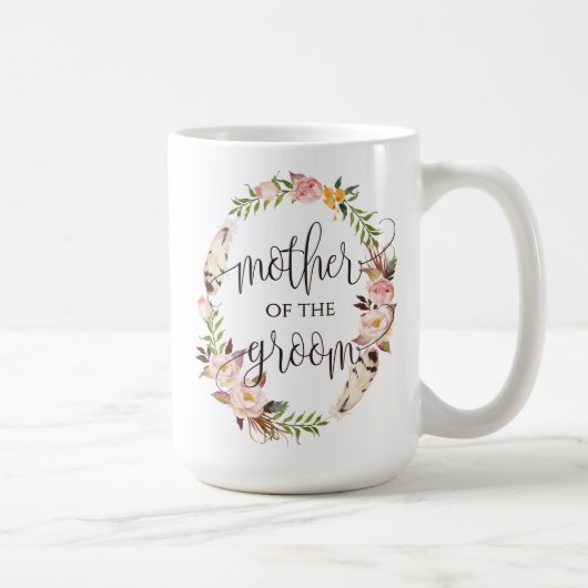 Moeder van de Groom, Calligrafie, Floral Wreath-7 Koffiemok (Rechts)