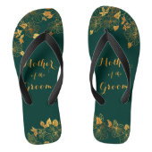 Moeder van de Groom Emerald Green & Gold Foliage Teenslippers (Voetbed)