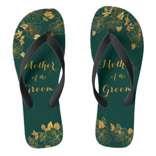 Moeder van de Groom Emerald Green & Gold Foliage Teenslippers