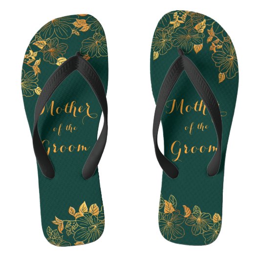 Moeder van de Groom Emerald Green & Gold Foliage Teenslippers (Voetbed)