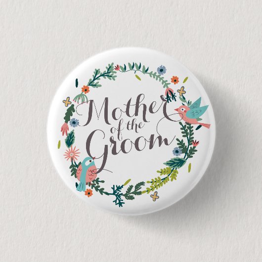 Moeder van de Groom Floral Wreath Wedding Button (Voorkant)