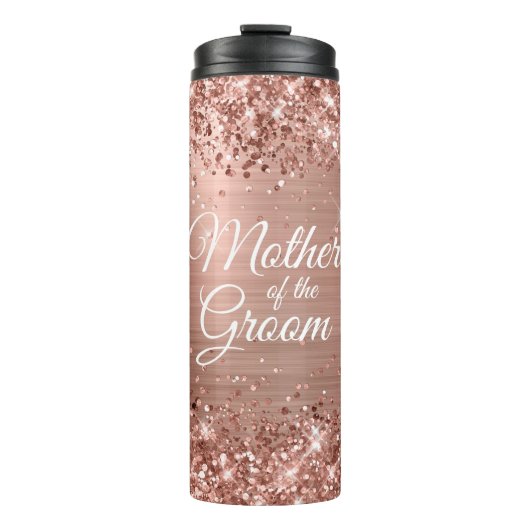 Moeder van de Groom Glittery Roos Gold Glam Thermosbeker (Voorkant)