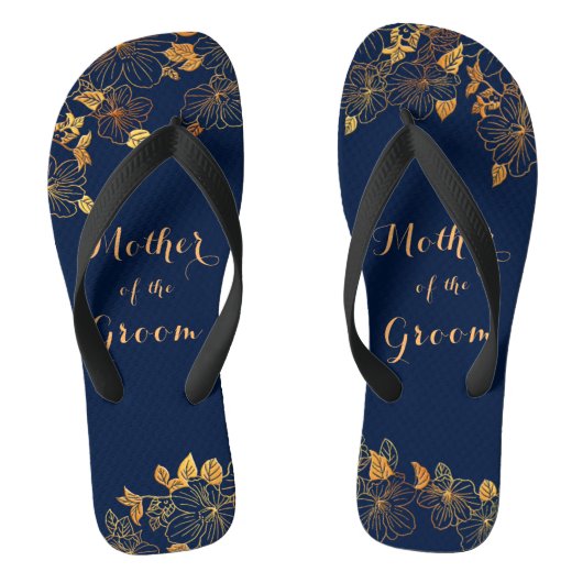 Moeder van de Groom Gold Foliage Navy Blue Teenslippers (Voetbed)
