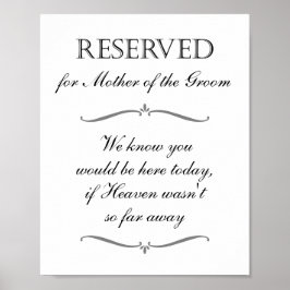 Moeder van de Groom Heaven Memorial Reserved Sign Poster