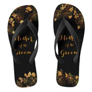 Moeder van de Groom Luxury Black & Gold Foliage Teenslippers