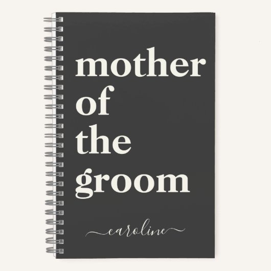 Moeder van de Groom Minimalist Modern Custom Black Notitieboek (Voorkant)