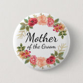 Moeder van de Groom Pink Red Floral Wreath Button (Voorkant)