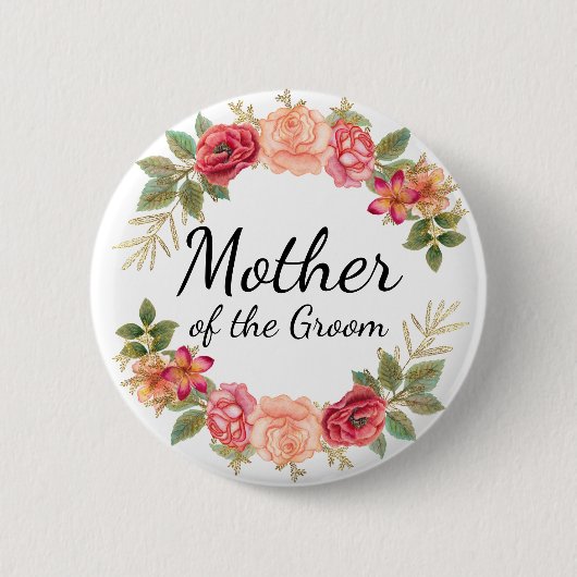 Moeder van de Groom Pink Red Floral Wreath Button (Voorkant)