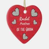 MOEDER VAN DE GROOM Polka Dot Hearts V09F Keramisch Ornament (Rechts)