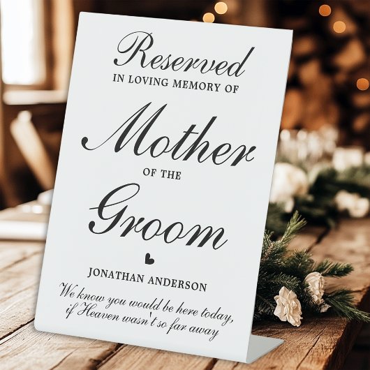Moeder van de Groom Reserved Seat Memorial Wedding Reclamebord Met Voetstuk