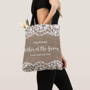 Moeder van de Groom Rustic Lace Burlap Custom Tote Bag