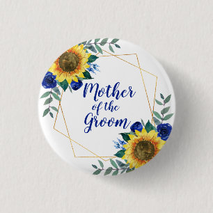 Moeder van de Groom Sunflower Geometric Blue Ronde Button 3,2 Cm