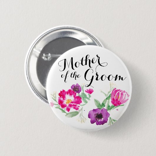 Moeder van de Groom Waterverf Flowers Button (Voorkant /achterkant)