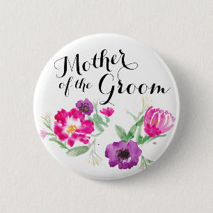 Moeder van de Groom Waterverf Flowers Button