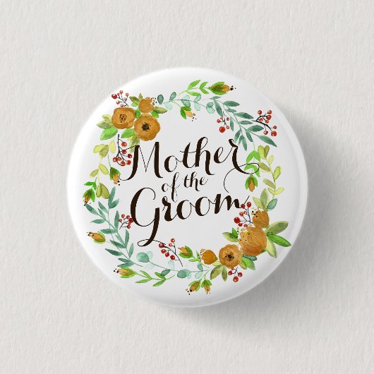 Moeder van de Groom Waterverf Wedding Pin Button (Voorkant)