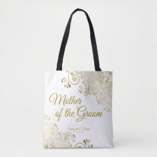 Moeder van de Groom Wedding Canvas tas Gold White