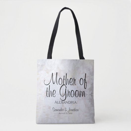 Moeder van de Groom White Peonies & Hearts Elegant Tote Bag (Voorkant)