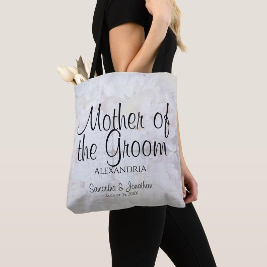 Moeder van de Groom White Peonies & Hearts Elegant Tote Bag (Dichtbij)